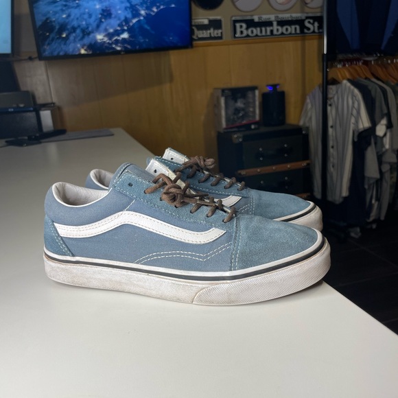 Vans Mens Old Skool Denim Blue Low Canvas Skate Shoes Sneakers Size 7 ladies - Picture 2 of 7